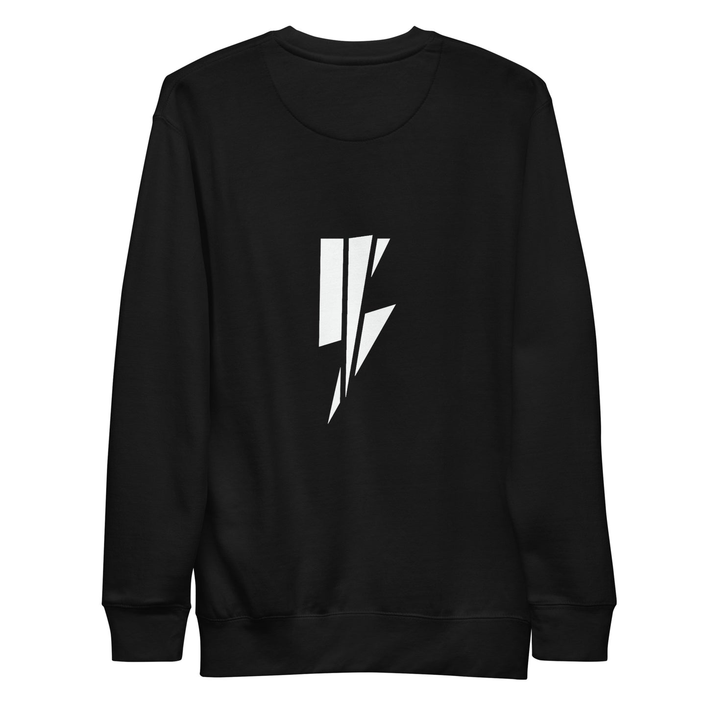 Black crewneck sweatshirt with a white Blvck Exodus lightning bolt logo on the back Black sweatshirt, Blvck Exodus, streetwear, urban fashion, Christian apparel, lightning bolt logo



