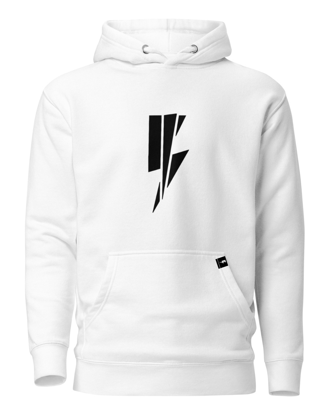 White crewneck hoodie with a black Blvck Exodus lightning bolt logo on the chest, White pullover hoodie with a minimalist black lightning bolt logo White hoodie, Blvck Exodus, streetwear, urban fashion, Christian fashion, lightning bolt logo, pullover hoodie




