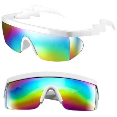 White frame sunglasses with large, colorful, rainbow lenses
Modern sunglasses with a futuristic design and rainbow lenses White sunglasses, rainbow lenses, futuristic sunglasses, 90s style sunglasses, trendy sunglasses

